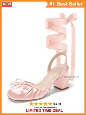 Satin Ballet Heels Bow Square Toe Chunky Block Heel Lace Up Pumps